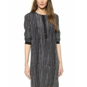Vince. Women's Black Wavy Stripe Printed Silk Shirt Tunic Dress Size medium.